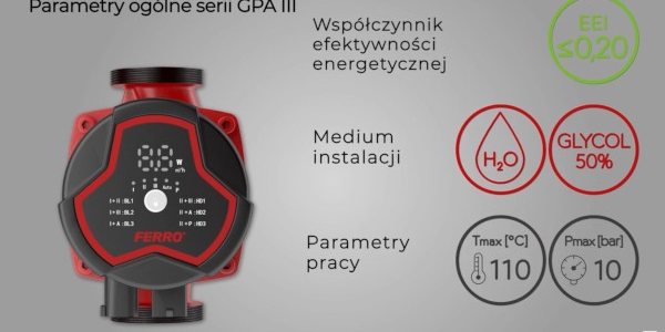 Ferro GPA III - nowoczesna pompa obiegowa do instalacji grzewczych i chłodniczych
